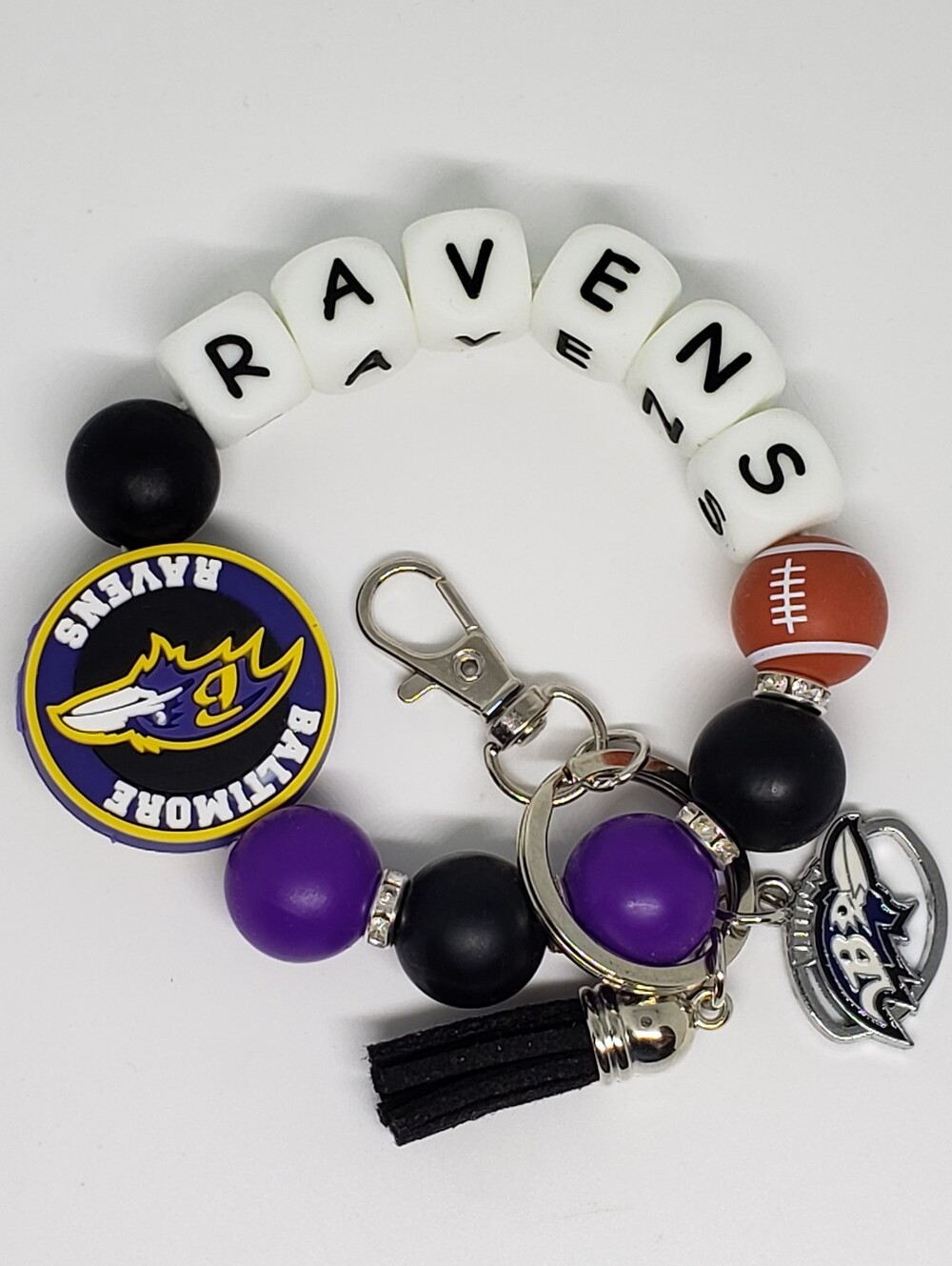 Handmade Glow In Dark Silicone Focal Bead Ravens Wristlet Keychain Bracelet
